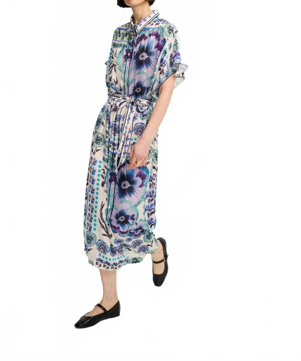 NEW CAROLINA K lynn kaftan midi dress in antique floral blue